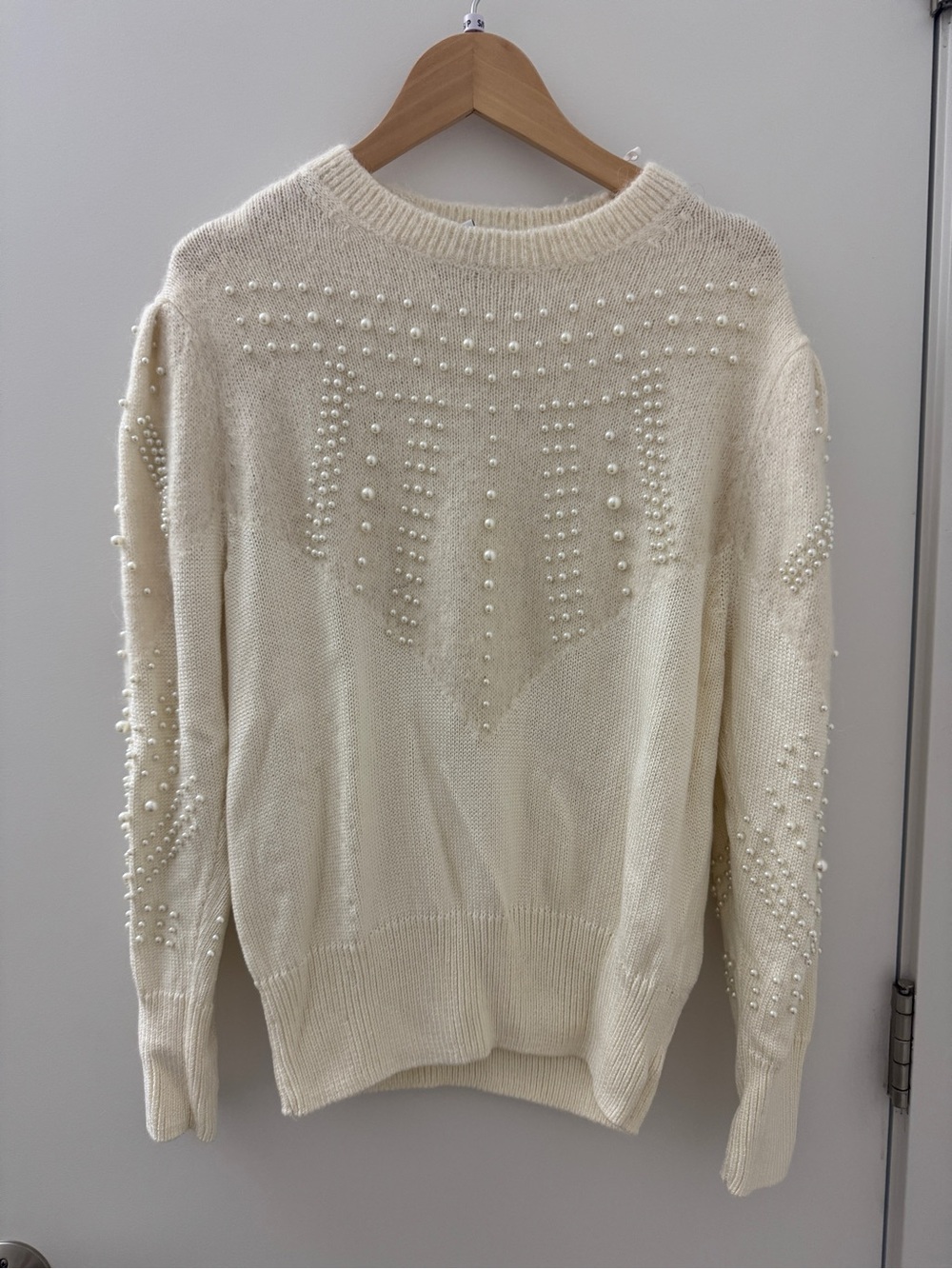 & Other Stories Cream Pearl-Embellished Crewneck Sweater